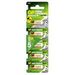 GP Batteries GP23A Süper Alkalin 23A/MN21/V23GA Boy Pil, 12 Volt, 5'li Kart, Bakır/Beyaz/Yeşil