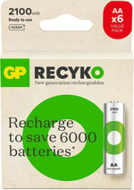 GP Batteries ReCyko 2100 AA Kalem Ni-MH Şarjlı Pil, 1.2 Volt, 6'lı Kart