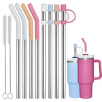 Greant Stanley Adventure Quencher Tumbler için 8 Parça Paslanmaz Çelik Hasır 40 oz, 30,48 cm Pipetler Stanley'e uygun Hasır Kapaklı ve Temizleme Fırçalı, 10 mm, Metal (Paslanmaz Çelik, 12 inç)