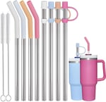 Greant Stanley Adventure Quencher Tumbler için 8 Parça Paslanmaz Çelik Hasır 40 oz, 30,48 cm Pipetler Stanley'e uygun Hasır Kapaklı ve Temizleme Fırçalı, 10 mm, Metal (Paslanmaz Çelik, 12 inç)