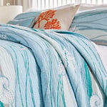 Greenland Home Maui İşlemeli Sahil Yorgan ve Yastık Kılıfı Seti, Tam/Kraliçe (5 Parça), Mavi