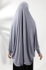 Gri Hazır Pratik Sultanbaş Tesettür Kollu Penye Sufle Eşarp Hijab
