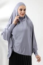 Gri Hazır Pratik Sultanbaş Tesettür Kollu Penye Sufle Eşarp Hijab