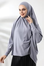 Gri Hazır Pratik Sultanbaş Tesettür Kollu Penye Sufle Eşarp Hijab