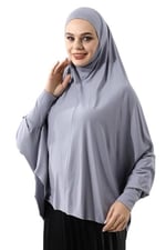 Gri Hazır Pratik Sultanbaş Tesettür Kollu Penye Sufle Eşarp Hijab