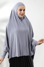 Gri Hazır Pratik Sultanbaş Tesettür Kollu Penye Sufle Eşarp Hijab
