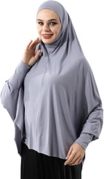Gri Hazır Pratik Sultanbaş Tesettür Kollu Penye Sufle Eşarp Hijab