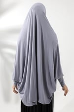 Gri Hazır Pratik Sultanbaş Tesettür Kollu Penye Sufle Eşarp Hijab
