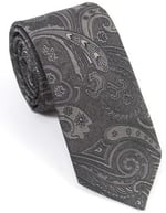 Gri Şal Motif Desen Kravat Mendil Set