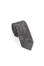 Gri Şal Motif Desen Kravat Mendil Set