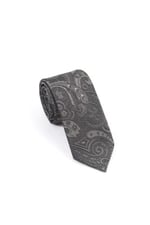 Gri Şal Motif Desen Kravat Mendil Set