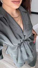 Gri Yıkamalı Tnsel Kumaş Gömlek-Pantolon Takım