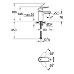 Grohe Lavabo Bataryası Eurosmart Cosm M-Boyut Krom - 23325000