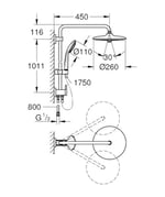 GROHE Vitalio Joy System 260 Yön Değiştiricili Duş Sistemi | Duvar Dışı Bağlantı | 3 Akışlı Tepe Duşu / 3 Akışlı El Duşu / 1750mm & 800mm Duş Hortumu | Su Tasarruflu | Duş Başlığı | Krom | 27357002