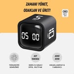 GT-1 Pomodoro Zamanlayıcı Küp, Flip Timer, Öğrenci Ders Çalışma Saati, 5/10/30/60 dk & Özel Geri Sayım, USB Şarjlı, Sessiz/Titreşimli Alarm, Mutfak Kronometresi - Siyah