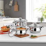 Gülsan Çelik Mini Tencere Set 3 lü Cam Kapaklı 14/16/18cm