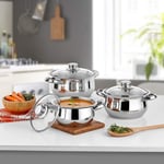 Gülsan Çelik Mini Tencere Set 3 lü Cam Kapaklı 14/16/18cm