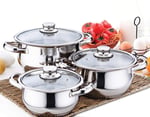 Gülsan Çelik Mini Tencere Set 3 lü Cam Kapaklı 14/16/18cm