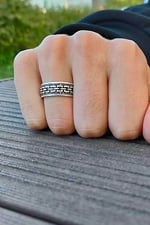 Gümüş Kaplama Roma Desen Model Ayarlanabilir Yüzük