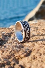 Gümüş Kaplama Roma Desen Model Ayarlanabilir Yüzük