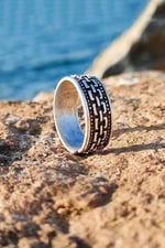 Gümüş Kaplama Roma Desen Model Ayarlanabilir Yüzük