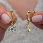Gümüş Mavi Taşlı Gold Çiçek Kadın Küpe