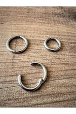 Gümüş Sıkıştırmalı Deliksiz 316 L Paslanmaz Cerrahi Çelik Unisex Yuvarlak Klasik Halka Küpe (Çift)
