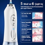 H2ofloss Şarjlı Kablosuz Ağız Duşu, Hızlı ve Etkili Diş Arası Temizliği – 300 ml Su Hazneli, 5 Modlu, 6 Başlıklı, IPX7 Su Geçirmez, Diş Taşı Temizliği (Beyaz)