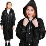 Hafif Taşınabilir Yağmurluk, Tekrar Kullanılabilir Unisex Yağmurluk,Uzun Panço Kadın Erkek Açık Ceketler Kapüşonlu Yağmurluk Eva Kumaş Yürüyüş, Kamp, Bisiklet için En İyisi, siyah, One Size