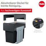 Hailo EcoLine Design L Gömme Çöp Ayırma Sistemi | 2 x 14 L | 28 L | Duo Çöp Ayırıcı Teleskopik Raylar Üzerinde Tam Çekmeli | Çıkarılabilir Kapak, Raflı | Çelik sac | Almanya'da üretilmiştir | Siyah