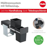 Hailo EcoLine Design L Gömme Çöp Ayırma Sistemi | 2 x 14 L | 28 L | Duo Çöp Ayırıcı Teleskopik Raylar Üzerinde Tam Çekmeli | Çıkarılabilir Kapak, Raflı | Çelik sac | Almanya'da üretilmiştir | Siyah