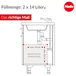 Hailo EcoLine Design L Gömme Çöp Ayırma Sistemi | 2 x 14 L | 28 L | Duo Çöp Ayırıcı Teleskopik Raylar Üzerinde Tam Çekmeli | Çıkarılabilir Kapak, Raflı | Çelik sac | Almanya'da üretilmiştir | Siyah