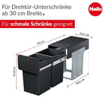 Hailo EcoLine Design L Gömme Çöp Ayırma Sistemi | 2 x 14 L | 28 L | Duo Çöp Ayırıcı Teleskopik Raylar Üzerinde Tam Çekmeli | Çıkarılabilir Kapak, Raflı | Çelik sac | Almanya'da üretilmiştir | Siyah
