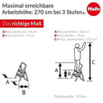 Hailo K70 StandardLine alüminyum katlanır merdiven, 3 büyük çelik basamaklı, kaymaz matlı, 150 kg'a kadar taşıma kapasitesi, katlanır emniyetli merdiven, özellikle hafif ve kolay saklanabilir, gümüş