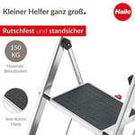 Hailo K70 StandardLine alüminyum katlanır merdiven, 3 büyük çelik basamaklı, kaymaz matlı, 150 kg'a kadar taşıma kapasitesi, katlanır emniyetli merdiven, özellikle hafif ve kolay saklanabilir, gümüş