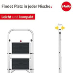 Hailo K70 StandardLine alüminyum katlanır merdiven, 3 büyük çelik basamaklı, kaymaz matlı, 150 kg'a kadar taşıma kapasitesi, katlanır emniyetli merdiven, özellikle hafif ve kolay saklanabilir, gümüş