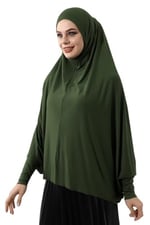 Haki Hazır Pratik Sultanbaş Tesettür Kollu Penye Sufle Eşarp Hijab Haki