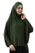 Haki Hazır Pratik Sultanbaş Tesettür Kollu Penye Sufle Eşarp Hijab Haki
