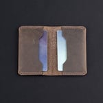 Hakiki Deri Cüzdan, gerçek deri kartlık, katlanabilen kartlık, minimalist cüzdan, kart ve kağıt para, kredi kartı, kartvizitlik (Kestane - Koyu Kahverengi)