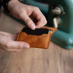 Hakiki Deri Cüzdan, gerçek deri kartlık, katlanabilen kartlık, minimalist cüzdan, kart ve kağıt para, kredi kartı, kartvizitlik (Camel)
