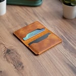 Hakiki Deri Cüzdan, gerçek deri kartlık, katlanabilen kartlık, minimalist cüzdan, kart ve kağıt para, kredi kartı, kartvizitlik (Camel)