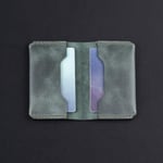 Hakiki Deri Cüzdan, gerçek deri kartlık, katlanabilen kartlık, minimalist cüzdan, kart ve kağıt para, kredi kartı, kartvizitlik (Okyanus Yeşili)