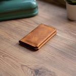 Hakiki Deri Cüzdan, gerçek deri kartlık, katlanabilen kartlık, minimalist cüzdan, kart ve kağıt para, kredi kartı, kartvizitlik (Camel)