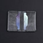 Hakiki Deri Cüzdan, gerçek deri kartlık, katlanabilen kartlık, minimalist cüzdan, kart ve kağıt para, kredi kartı, kartvizitlik (Antrasit - Gri)