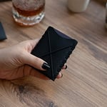 Hakiki Deri Kartlık - Çok Kart Alabilen, Bol Kapasiteli, Esnek, Minimalist Cüzdan - Gerçek Doğal Deri, Kaliteli Hediye, Eşsiz Tasarım, İnce (Siyah)