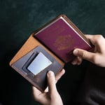 Hakiki Deri Pasaport Cüzdanı, Pasaport Kılıfı, Seyehat Cüzdanı, Gerçek Deri ve El yapımı, Minimalist Tasarım, Pasaport ve Kartlık (Taba - Açık Kahverengi)