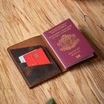Hakiki Deri Pasaport Cüzdanı, Pasaport Kılıfı, Seyehat Cüzdanı, Gerçek Deri ve El yapımı, Minimalist Tasarım, Pasaport ve Kartlık (Taba - Açık Kahverengi)