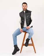 Hakiki Deri Şişme Yelek Hakim Yaka Siyah Renk