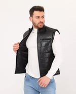 Hakiki Deri Şişme Yelek Hakim Yaka Siyah Renk