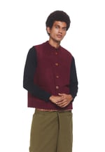 Hakim Yaka Bohem Erkek Yelek Bordo